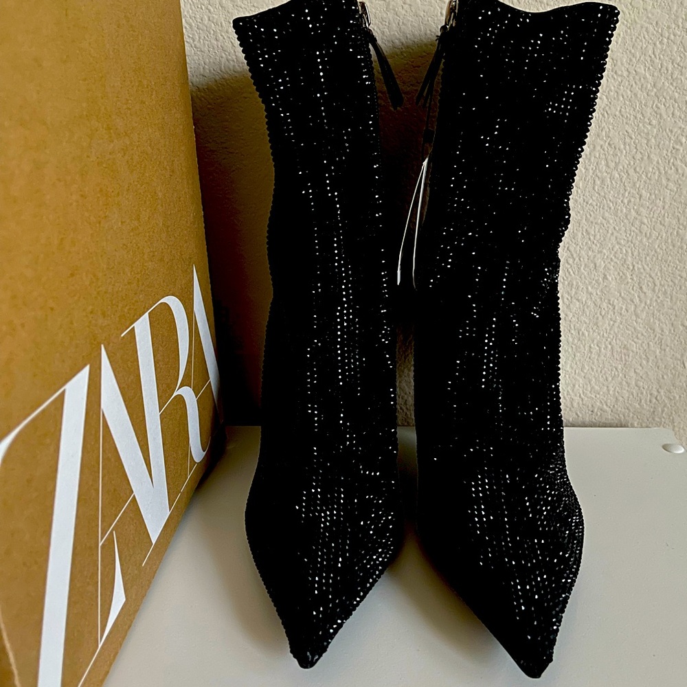 Zara - Rhinestone high heel ankle boot